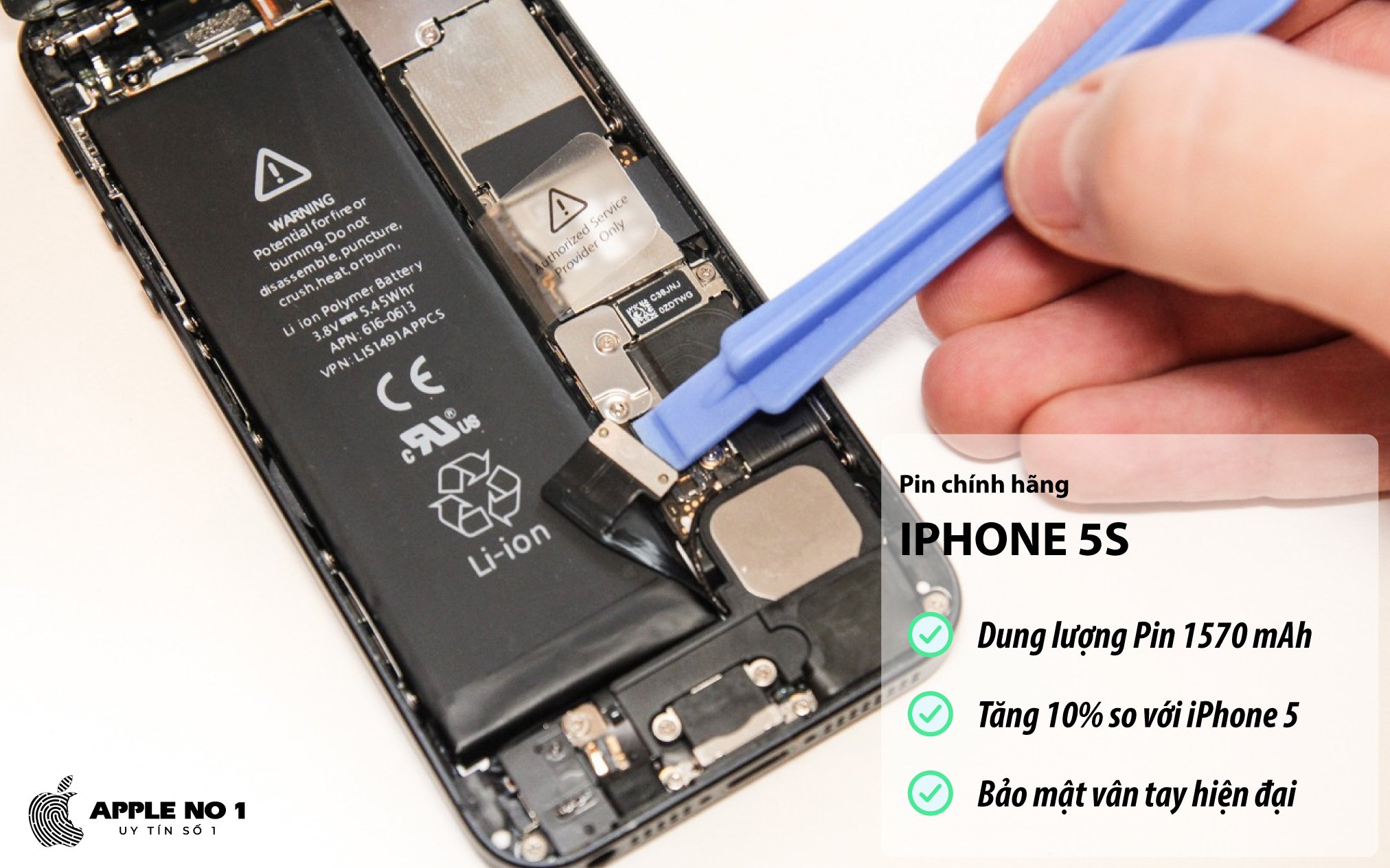 Điện thoại iPhone 5s có dung lượng pin 1570 mAh, tăng 10% so với iPhone 5