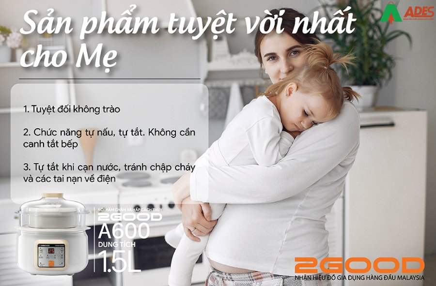 Noi Ham Cham, Cach Thuy 2Good A600 (1500ml) dung tich lon cung 2 tang ham tien loi